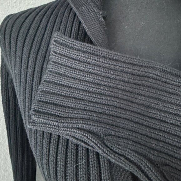 VINTAGE Y2K Black Ribbed Hooded Duster Cardigan Sweater Small - Picture 10 of 11